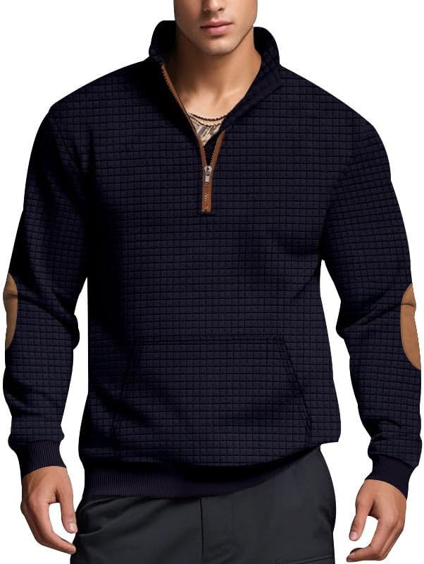 Scapodo Men's Waffle Sweatshirt - Autumn Winter Quarter Zip Loose Fit Pullover for Vacation Daily Life