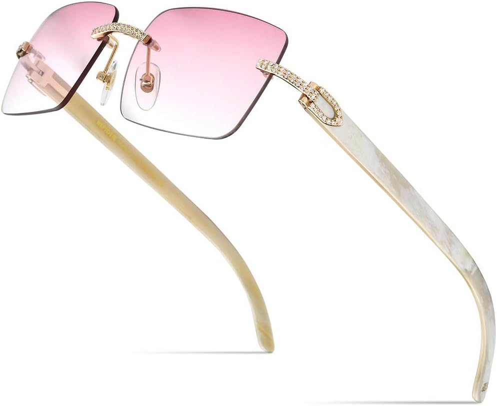HEPIDEM 100% Really Buffalo Horn Sunglasses for Men Rimless Square Sun Glasses 4189705