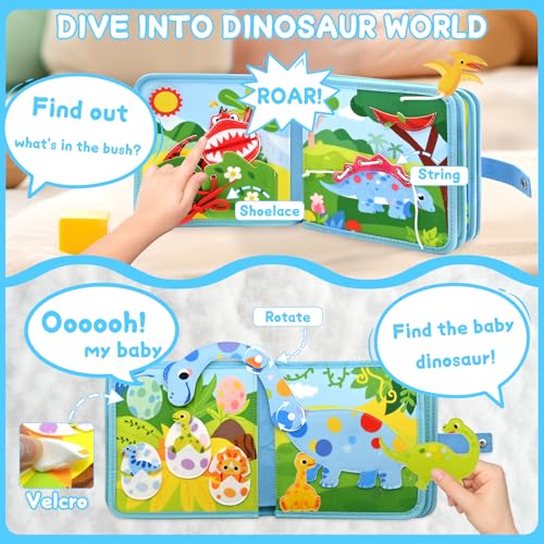 Image of Dinosaur Educational Book for Toddlers 1-3, Montessori Quiet Toy & Busy Board for Kids, Travel Toys with Life Skills & Educational Games for Boys and Girls