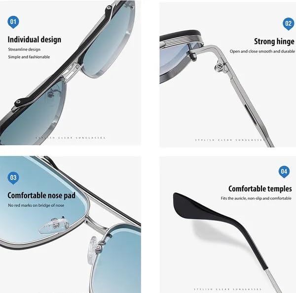 Image of Square Oversized Sunglasses for Men & Women | UV400 Protected Fashion Retro Metal Frame Sunglasses | Vintage Gradient Lens Stylish Eyewear for Driving, Travel & Outdoor