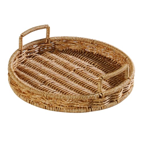 Fruit Basket Bread Storage Baskets Jewelry Tray Fruit Bowl Woven Snack Bowl Basket Woven Fruit Tray Large Basket Round Basket Bulk Baskets Light Brown Plastic Rattan re-usable Unomor
