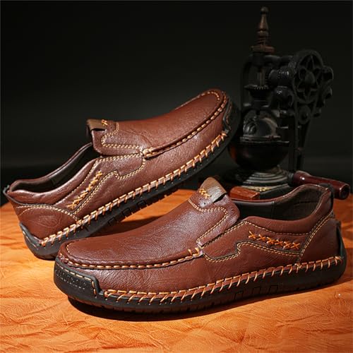 Men's Handmade Leather Slip On Flat Loafers Lightweight Soft Round Toe Non-Slip Moccasin Boat Walking Shoes for Driving Casual Business Office Work2