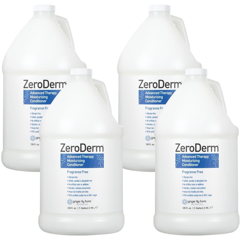 Ginger Lily Farms Botanicals ZeroDerm Advanced Therapy Moisturizing Conditioner for All Hair Types 100 Vegan CrueltyFree Fragrance Free 1 Gallon Refill Pack of, White, Unscented, 4 Count, (Pack of 4)