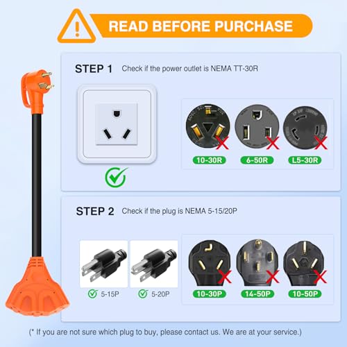 Image of Nilight 30 Amp to 110V RV Power Adapter Cord NEMA TT-30P Male to 3X 5-15R /5-20R Female RV Distribution Adapter Plug ETL Listed 3-Way Outlets for RVs Camper Generator Household Outdoor Power Converter