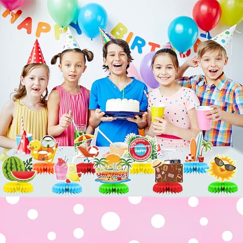 Image of 9 Pieces Summer Honeycomb Centerpieces Table Decor, Beach Sun Watermelon Pool Party Table Topper Ornaments Signs, Fun Tropical Summer Party Decorations
