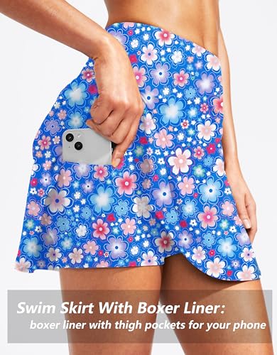 Image of Kayrth Women's High Waisted Swim Skirt with Zipper Pockets Tummy Control Bathing Suit Swimsuit Tankini Bottoms