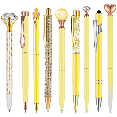 Janmini 9 Pcs Ballpoint Pens Set Metal Crystal Diamond Glitter Pens for Journaling Black...