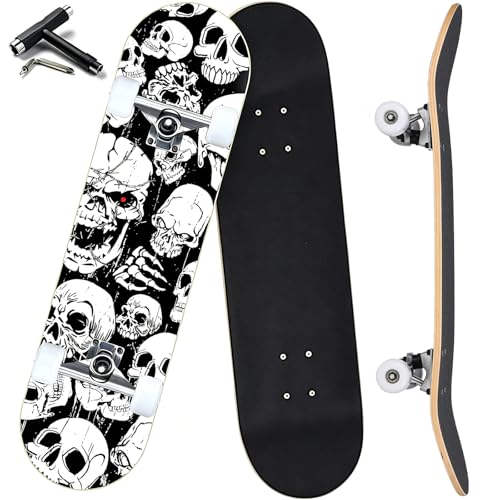 Image of Pro Complete Skateboards for Beginners Girls Boys Kids Youths Teens Adults 31 inchx8 inch Skate Boards 7 Layers Canadian Maple Double Kick Deck Concave Longboard