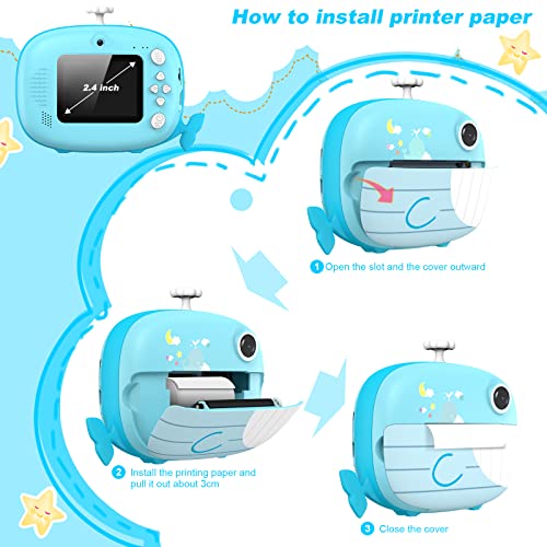 Ukuu Kinderkamera Sofortbildkamera, 1080P Digitalkamera mit 3 Rollen Druckpapier und 5 Farben Pinselstift & 32G TF Karte 2,4 Zoll Bildschirm Print Fotokamera Geschenk für Kinder 3-14 Jahren (Blau) – Bild 5
