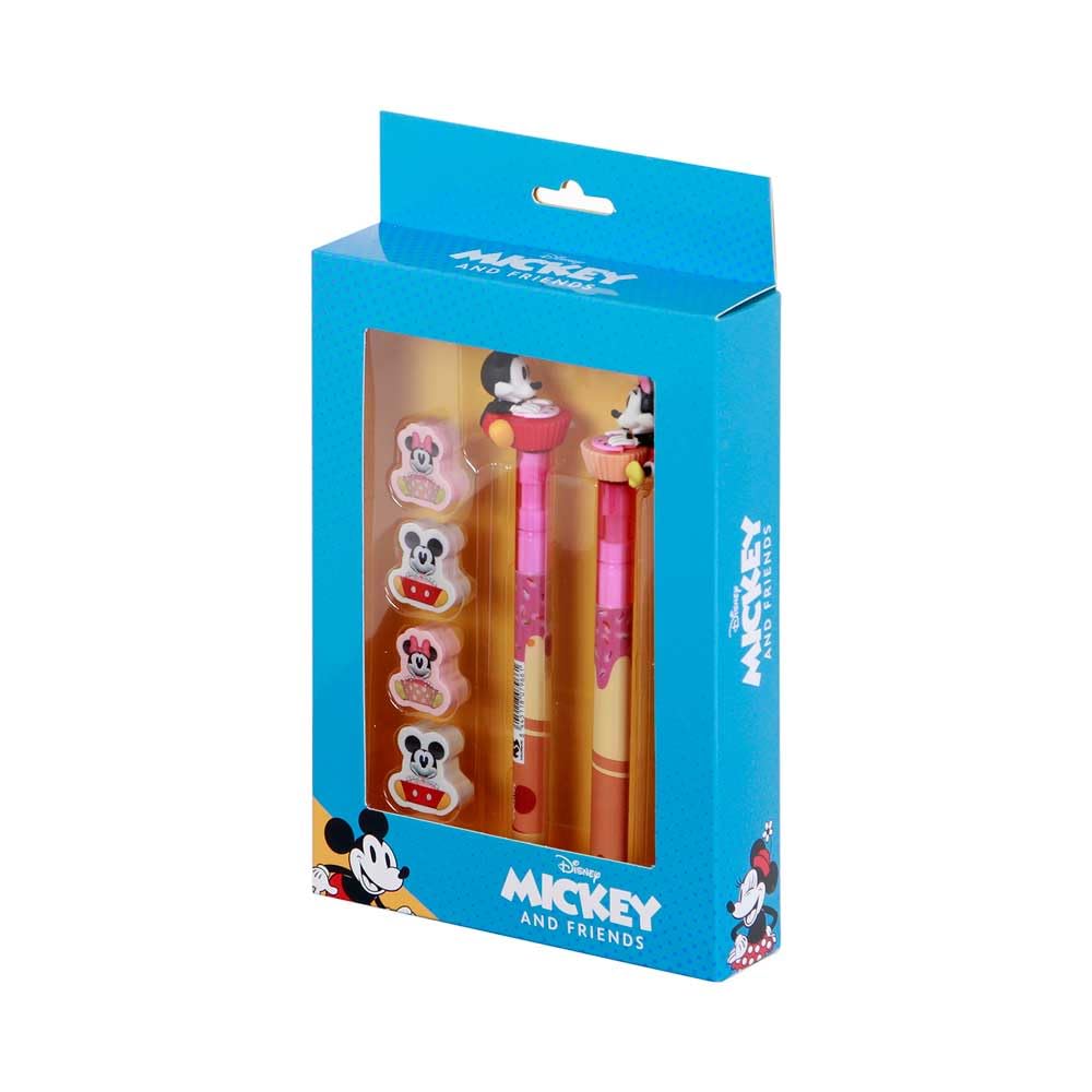 Disney Mickey and Minnie Mix-Pack of Erasable Gel Pen + Eternal Pencil + 4 Erasers, Blue, 14 x 23 cm