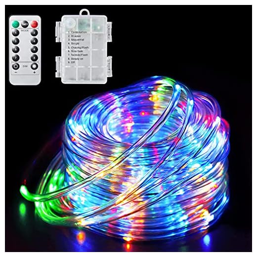 LED Rope Lights Battery Operated String Lights-40Ft 120 LEDs 8 Modes Outdoor Waterproof Fairy Lights Dimmable/Timer with Remote for Garden Camping Party Decoration (Multi-Color) (1pack)