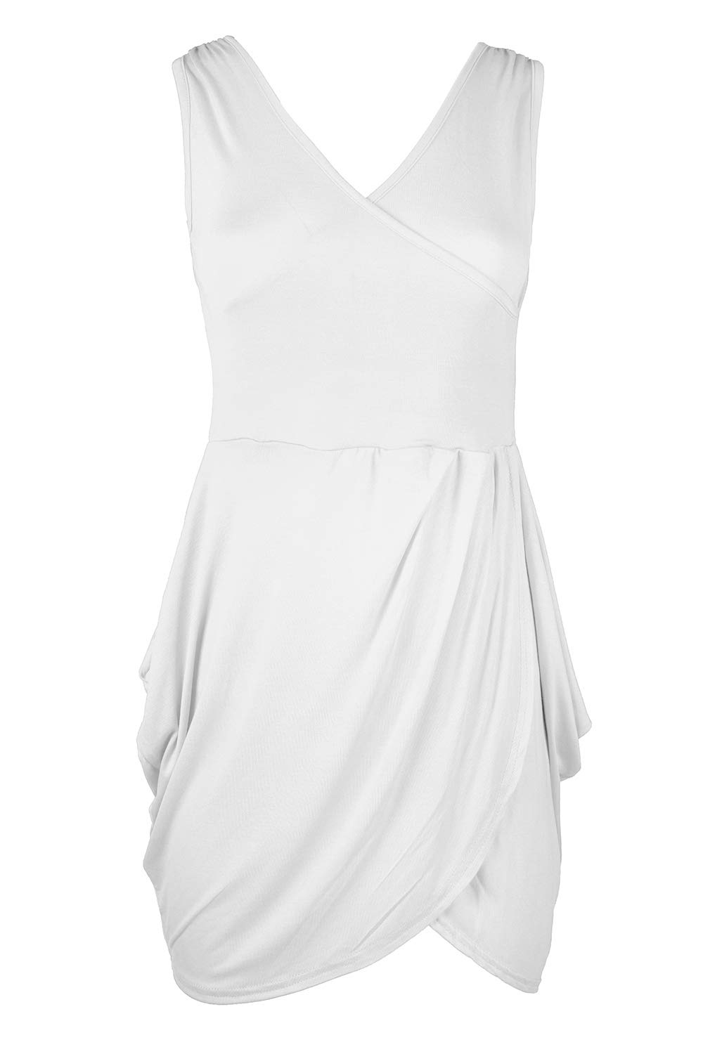 Fashion Star Womens Ladies V Neck Wrap Over Detail Tunic Tulip Shape Party Evening Mini Dress