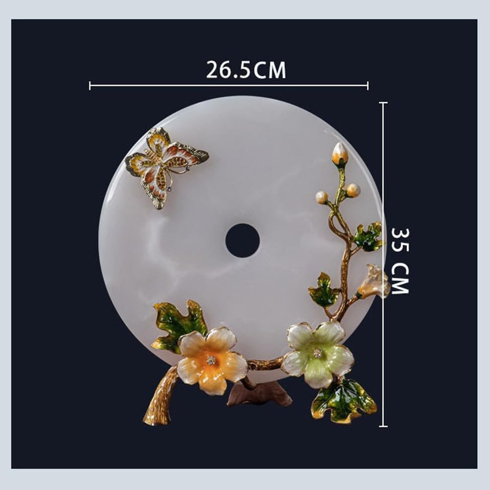 Naturalnie kwitnący jadeit Cloisonné kwiatowy wystrój Feng Shui z kryształową podstawą, ręcznie wykonana emaliowana sztuka harmonii dla domu i biura w chińskim stylu