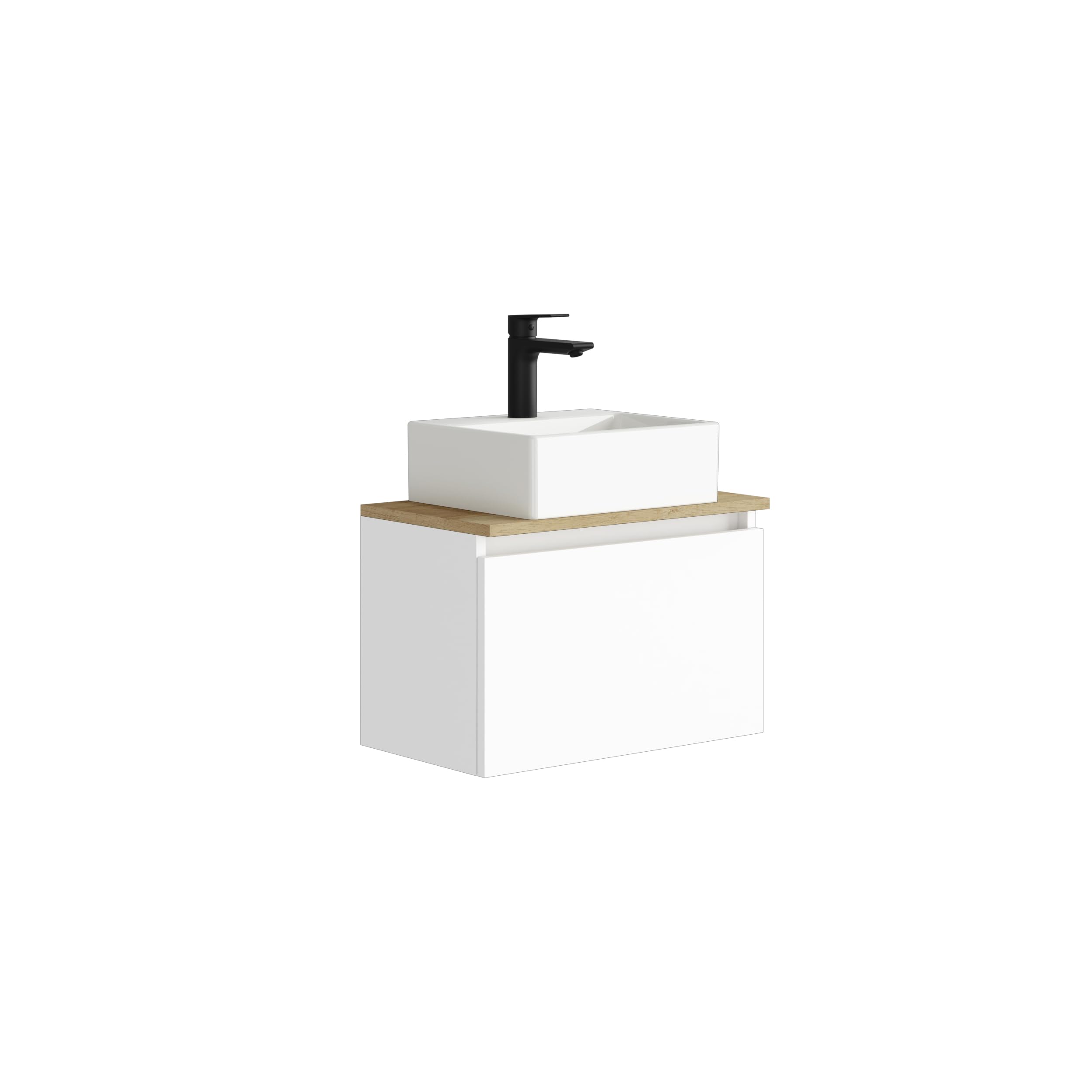 Baikal MAIA, Conjunto de Mueble de Baño. Mueble pequeño con Lavabo cerámico. Mueble Suspendido en Pared. Opción con Espejo y con Aplique LED. Mueble MONTADO. Sin Espejo Blanco
