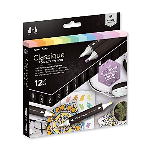 Crafter's Companion Spectrum Noir Classique Creare Alcol Marker Doppio Pennino Penne Set Pastello Confezione da 12, Pastel, Taglia unica, unità