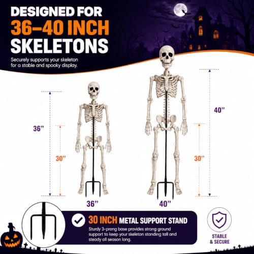 36" Halloween Skeleton with Metal Stand, Poseable Full Body Skeleton Decoration for Outdoor Yard, Garden, Porch, Indoor Haunted House, Movable Joints Human Bones Halloween Party Decor (1 Pack ) - image 7