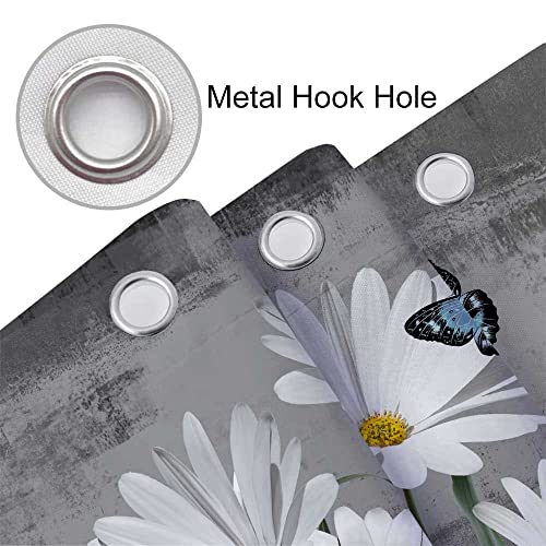 Uokiuki Rustic Farmhouse Floral Shower Curtain Set Grey Gray Teal Flowers Fabric Bath Curtain Butterfly Daisy American Country Wooden Farm Style Wiht 12Pcs Hooks 70×70In Turquoise #TOP6