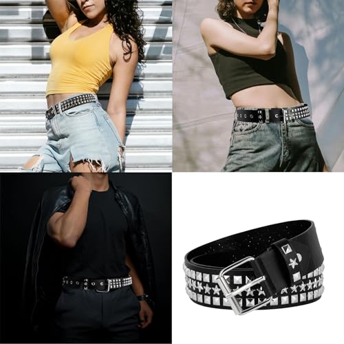 Manfnee Studded Belt Metal Punk Rock Rivet Belts Leather Gothic Belt for Jeans Pants Hip Hop Style