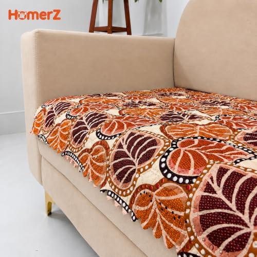 Image of Homerz Premium Printed Quilted Velvet Sofa Slip Cover Protector with Tassels, Sofa Mat, Exact Size, Antislip Cover (Bloomora, 5 (3+1+1) Seater, Half)