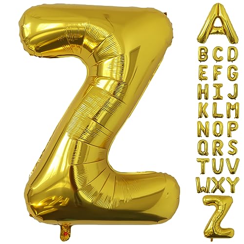 Image of Letter Balloons Gold Party Balloon - 40 Inch Large Gold Letter Z Balloon, Letter Balloon Birthday Decorations, Balloon for Women Men Anniversary Party Decorations Supplies