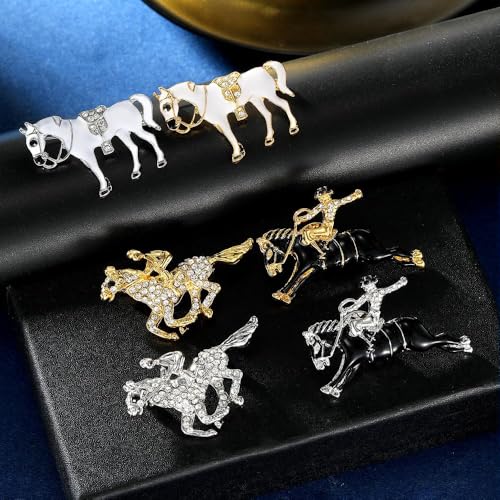 Image of coadipressGold Derby Horse Racing Brooch For Women And Men Rhinestone Horse Pin Brooch Western Cowgirl Pin Jewelry for Horse Lover