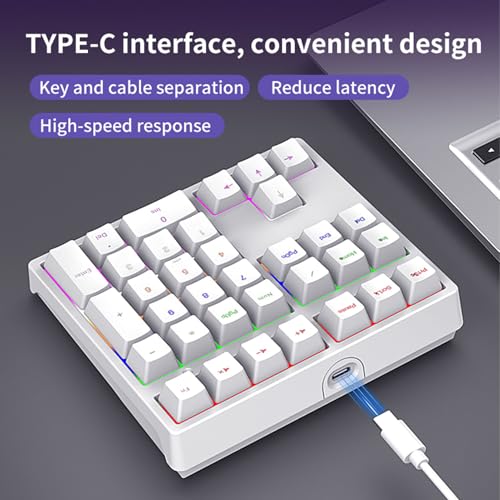 Image of VBESTLIFE Mechanical Numpad, 34Keys Mini Type C Numeric Keypad, RGB Backlight, PBT Keycaps Rechargeable Number Keypad for PC (White)