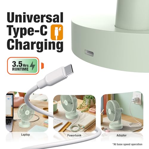 Image of Orient Electric Elfie Rechargeable Personal Fan | 90 Adjustable Airflow | 1800 mAh Battery | 4 Speed Modes | Quiet Operation | USB Type-C Charging | Compact Mini Fan | Matcha Green