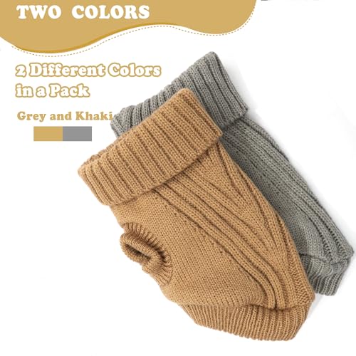 Hundepullover für kleine Hunde, Hundepullover, Herbstkleidung, Winter-Strickwaren, Warmer Welpenpullover, niedlicher Chihuahua-Yorkie-Haustierkleidung, XXS, Braun + Grau, 2er-Pack