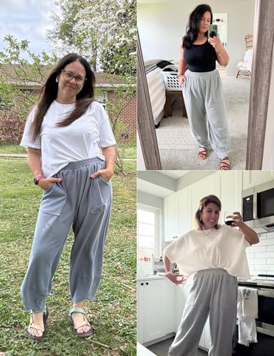 Image of Xiaoxuemeng Womens Baggy Wide Leg Pants Casual Elastic Waisted Palazzo Harem Pants with Pockets