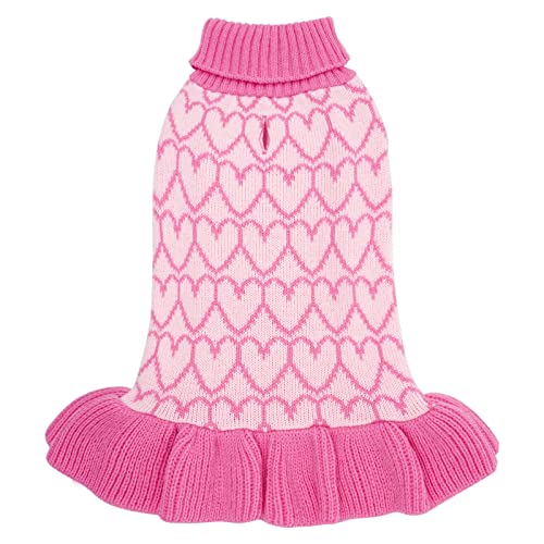 KYEESE Valentines Day Dog Sweaters Dress Pink Heart Design Dog Sweaters with Leash Hole Pet Sweater Pet Clothes,M
