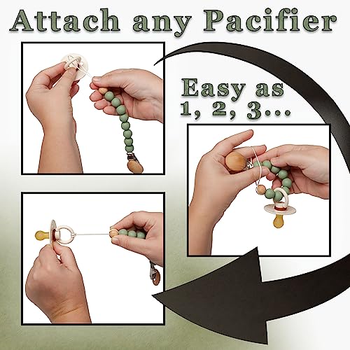 Image of Pacifier Clip Made with Silicone Beads and Secured with Wood Clip. 1 Piece Design. BPA-Free. Chewable. 9 inch Long. Keeps Pacifiers and teethers securely Fastened. (Navy)