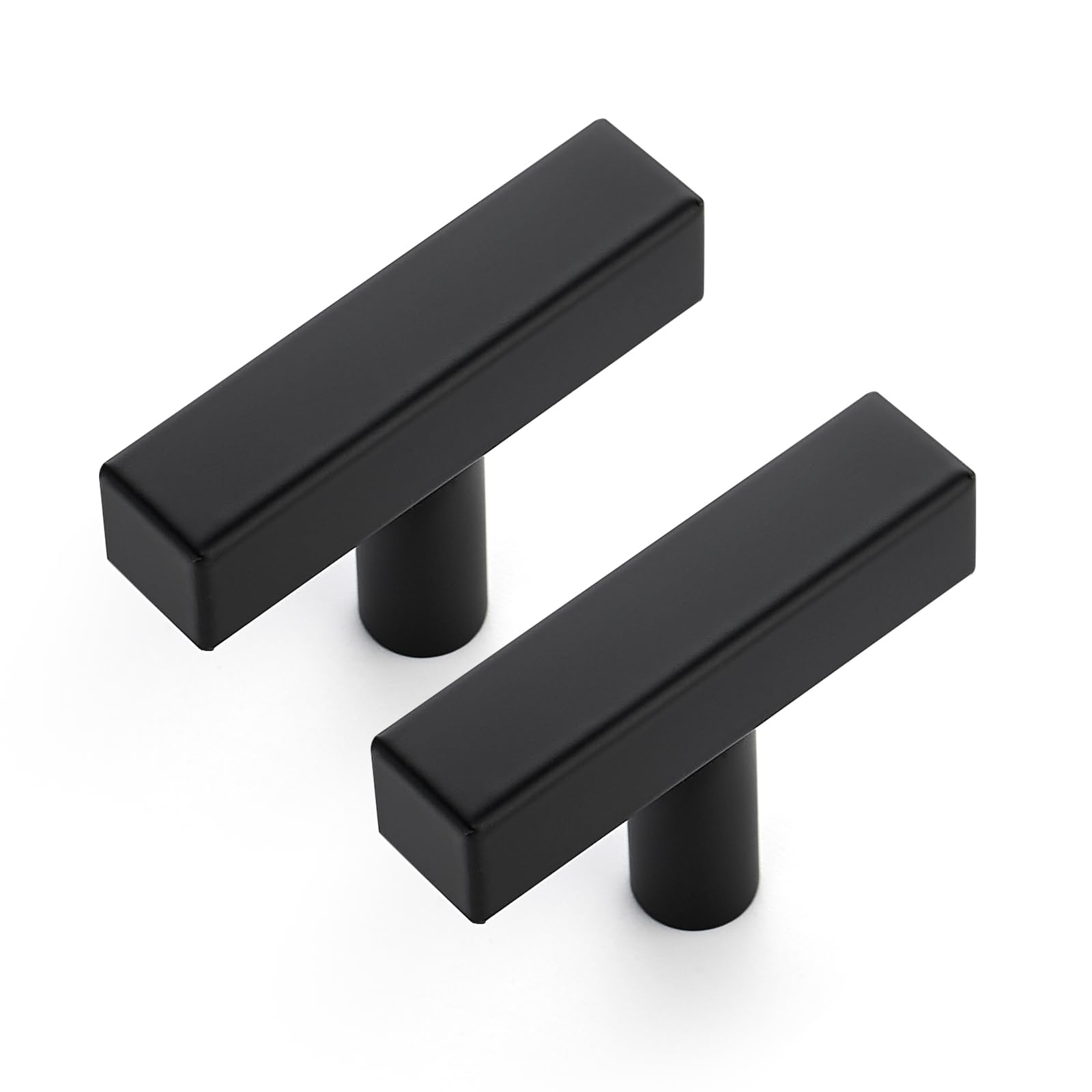 5 Pack 2 Inch Matte Black Cabinet Handles, Square Kitchen Hardware for Cabinets & Drawers, Stainless Steel Pulls with Single Hole Knobs