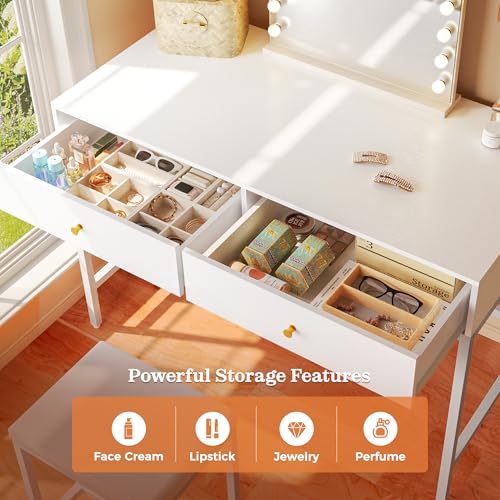 Image of SUPERJARE 31.5 inch White Desk with 2 Drawers, Modern Makeup Vanity