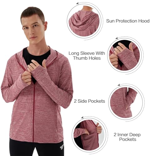 Woitury 12241-DARK RED-L Men'S Hiking Shirt Upf 50+ Uv Full Zip Sun Protection Jacket Hoodie With Pockets Lightweight Fishing Hiking Cooling Shirts Dark Red-L thumb #2