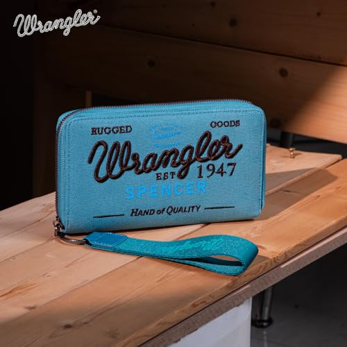 Image of Montana West X Wrangler Wristlet Wallets for Women Classic Retro Wallet Purse Bifold Credit Card Wallets for Women Oversized Logo Clutch Wristlet