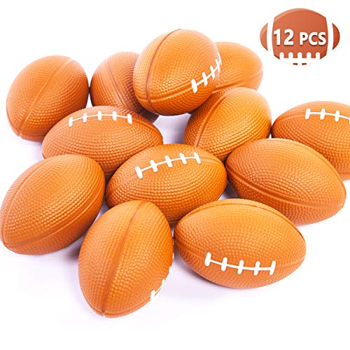 FUNNISM 12 Pack Mini Football Stress Balls,Squeeze Foam Soccer Ball for Stress/Anxiety Relief,Relaxation,Classroom Prize,School Carnival Reward,Superbowl and Kids Sports Birthday Party Favor Toy Gift