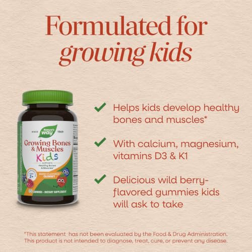 Nature's Way Kids Growing Bones & Muscles Gummies, Ages 2+, Berry, 60 ct - image 4