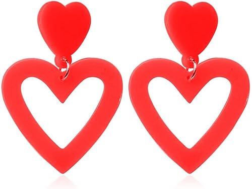 Aretes de neón de los años 80 y 90 para mujer, aretes de doble corazón, aretes acrílicos retro, aretes colgantes de los años 80, accesorios de
