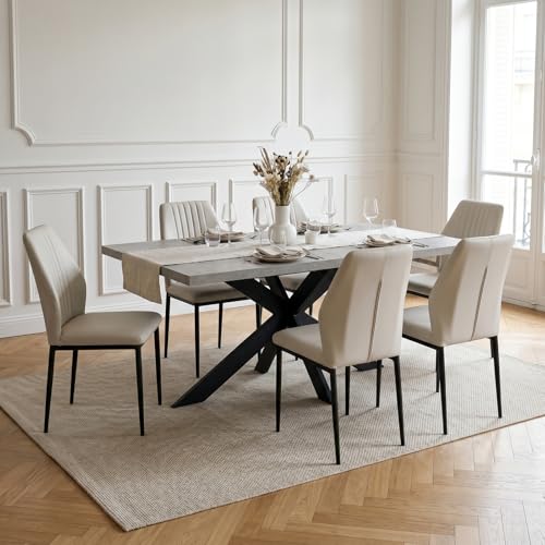 JIEXI Lot de 6 chaises de salle à manger modernes en cuir synthétique beige avec coutures...