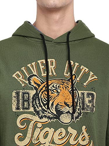 Image of Deniklo Men Polyester Fleece Printed Sweatshirt with Hoodie