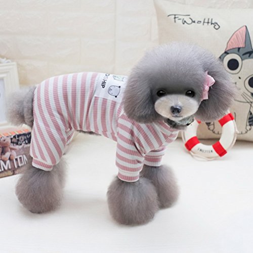 ZUNEA Stripe Pyjama für kleine Hunde Cotton Puppy Overall Sweatshirts Kleider Cosy Soft Freizeit Herbst Pet Cat Doggy Apparel Pink L – Bild 4