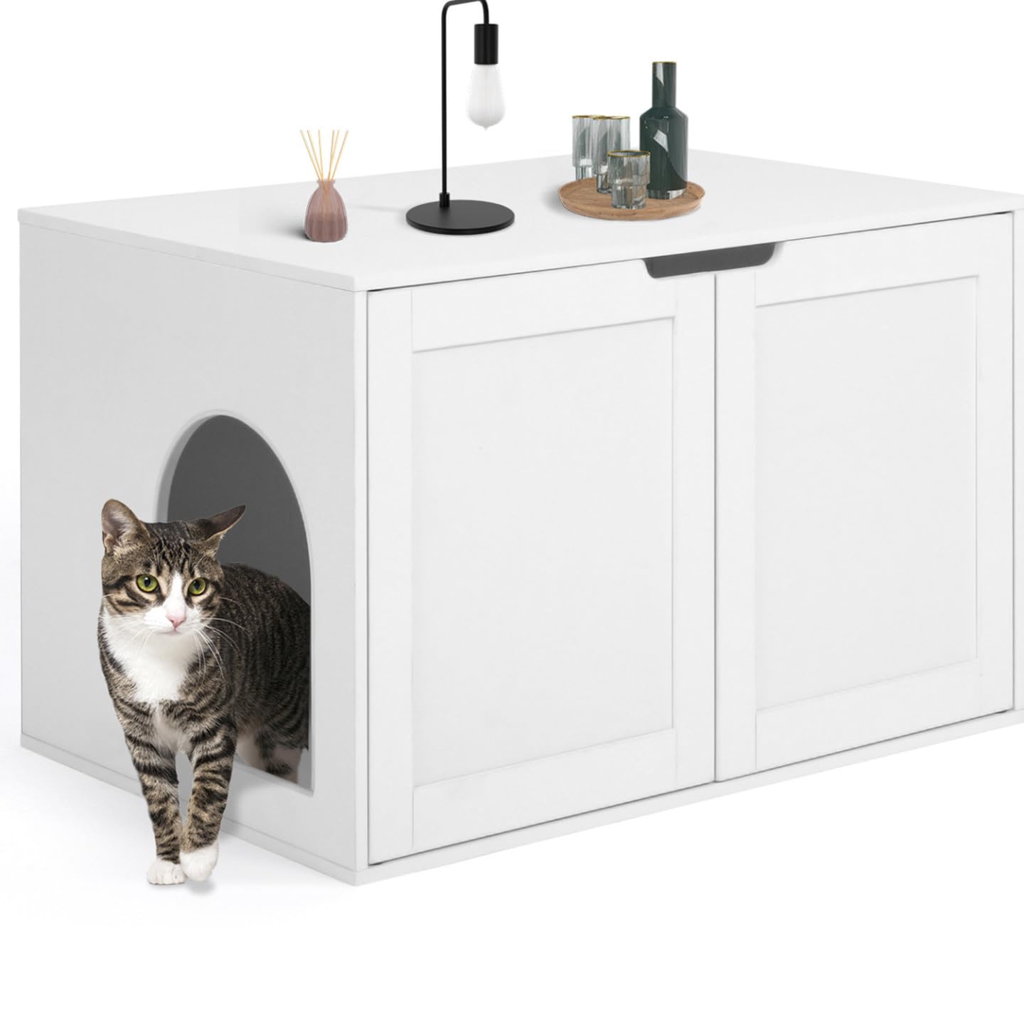 IDMarket - Casa di Toilette Gatto - Coprilettiera con doppie ante bianche
