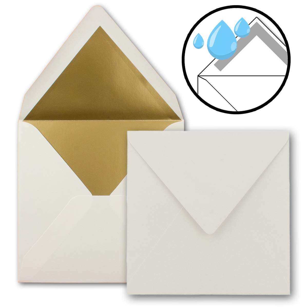 FarbenFroh by Gustav Neuser 25 Pack Square Letter Envelopes 6.1" x 6.1" Natural White Gold Paper Lined Wet Collage - Image 2