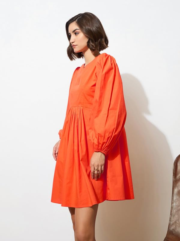 Image of barcino Black Poplin Puff Sleeves Gathered Loose Dress