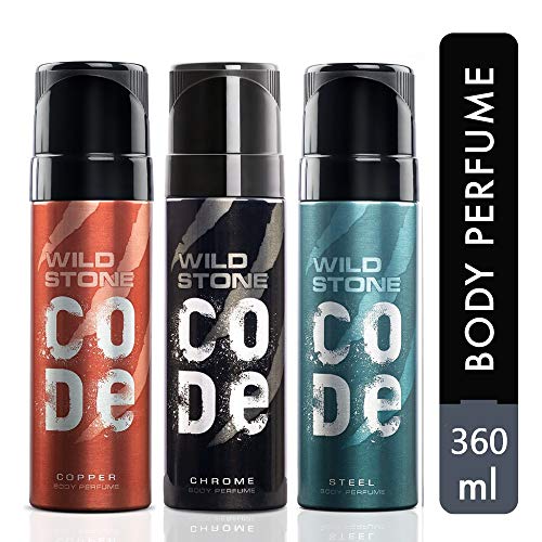 Wild Stone Code Copper, Chrome and Steel Body Perfume for Men 120ml (Pack of 3)