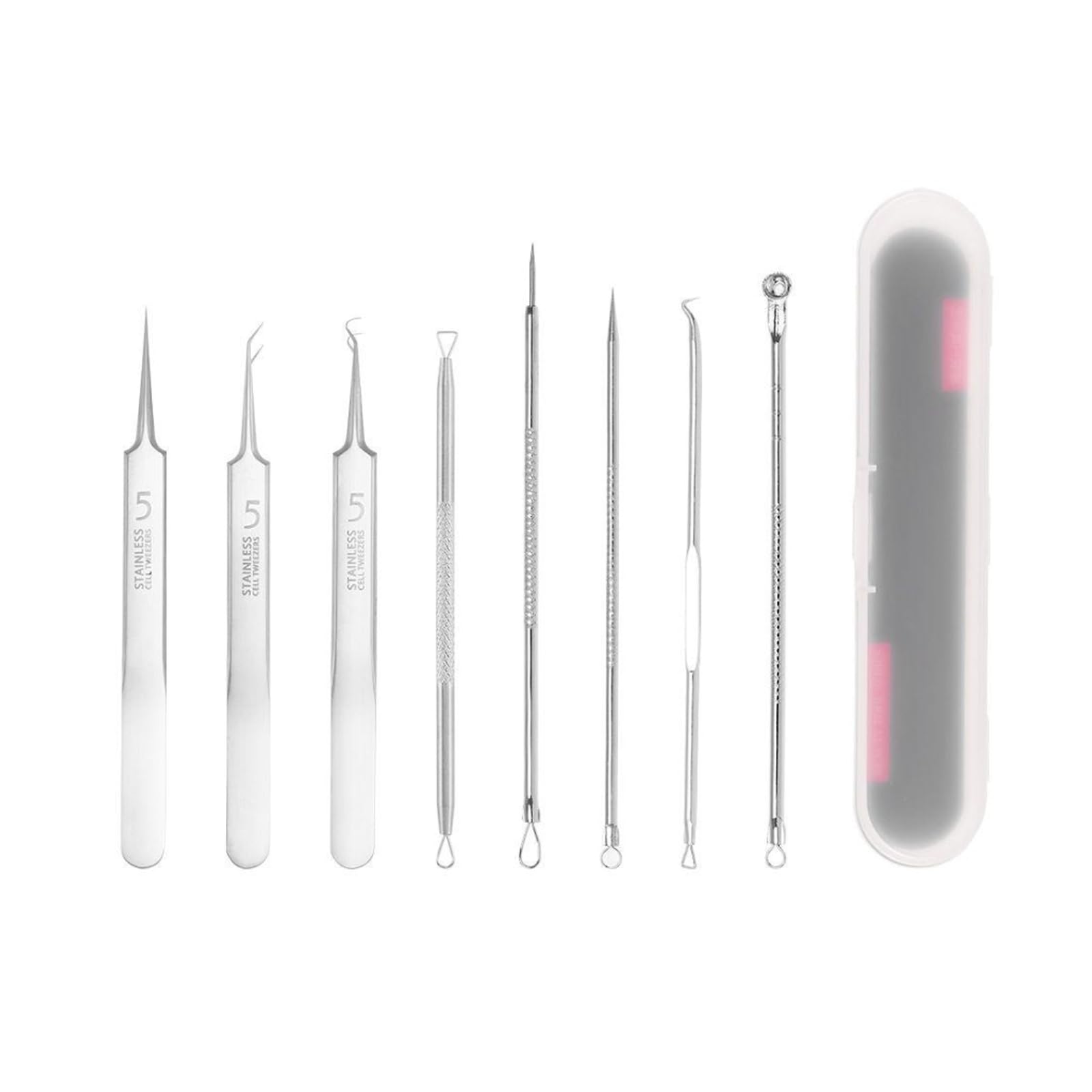 BaraRose 角栓取り ニキビ 針 毛穴の角栓取り 膿栓 除去 いちご鼻毛抜き 角栓 ニキビパッチ 針 ニキビつぶし器具 にきび 8本 収納ケース付き