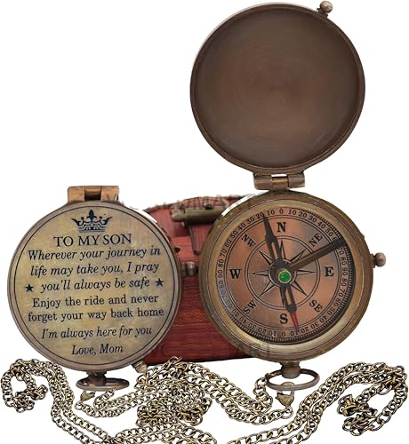 Brújula Vintage de Latón Antiguo de 2 Pulgadas con Funda de Cuero, Regalo para Hijo miniatura 1