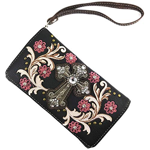 Zelris Western Cross Daisy Flower Women Crossbody Wrist Trifold Wallet2