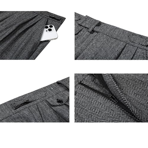 Men's Pants Herringbone Tweed Regular Fit Dress Trousers Casual Bussiness Wedding Prom2