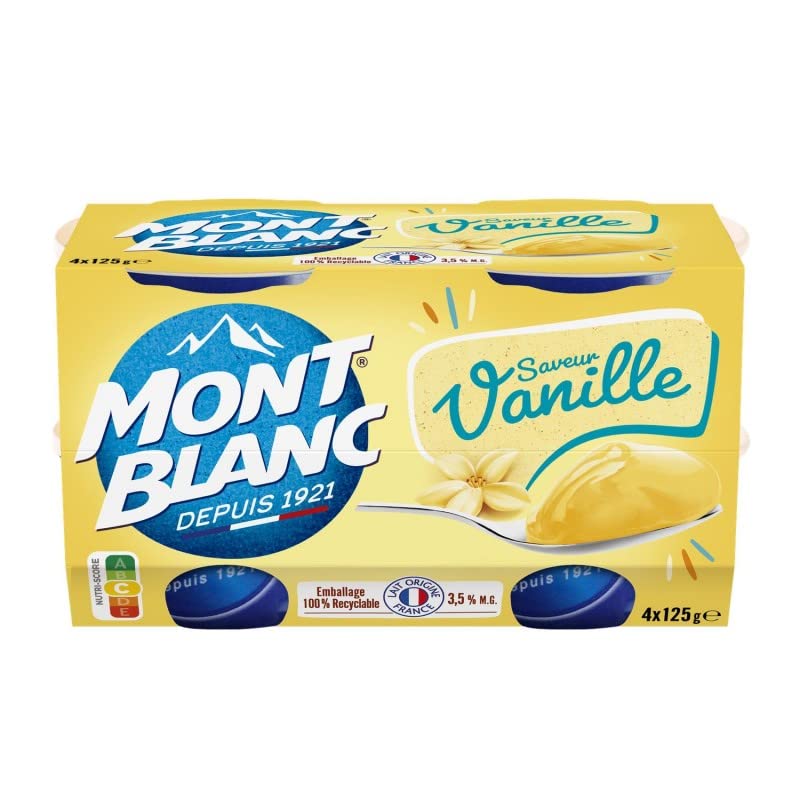MONT BLANC - Crème dessert à la vanille - Pack de 4 pots de 125g chacun - Douceur et onctuosité pour vos desserts. - Lot De 4 - Vendu Par Lot